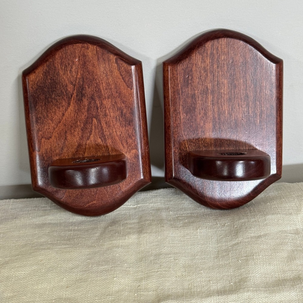 Vintage Solid Wood Wall Sconce Set of 2 Taper Candle Holder Dark Cherry Finish